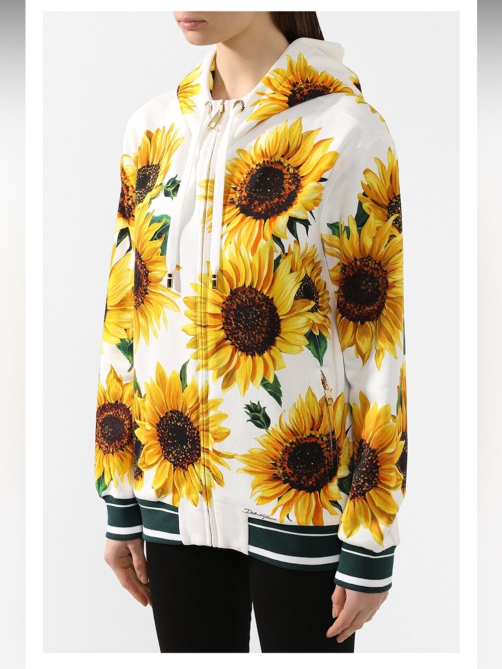 Dolce & Gabbana Kids Sunflower-Print White Zip Hoodie Jacket